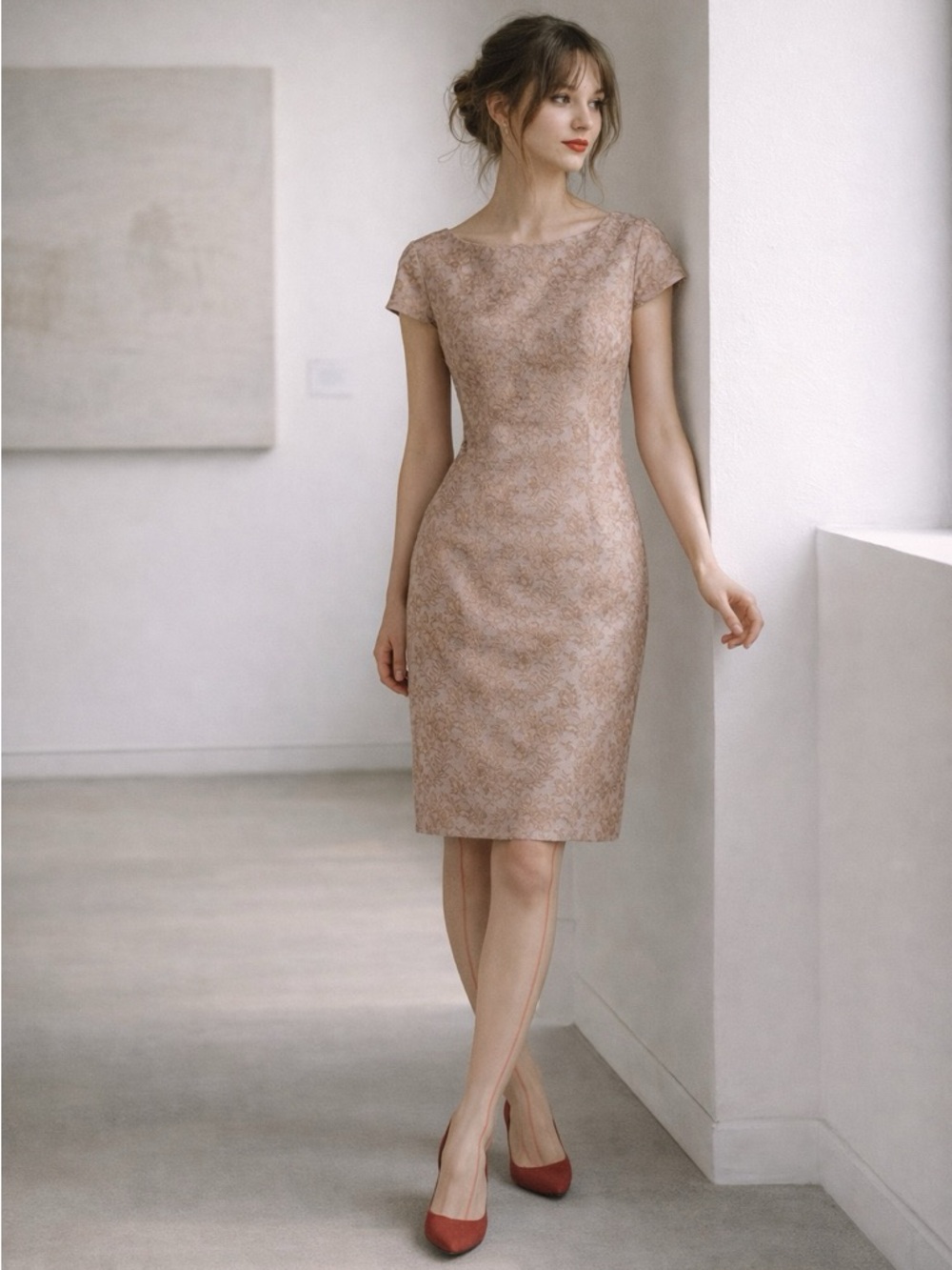 Dusty Rose Lace Midi Dress